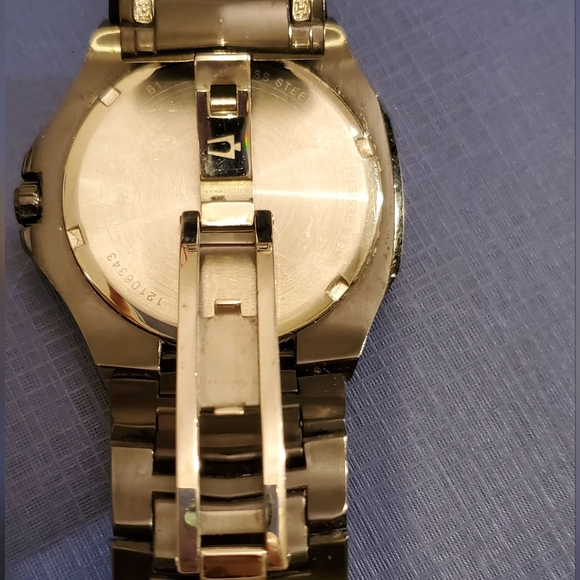 MENS BULOVA 98C102 BLACK STAINLESS STEEL CRYSTAL EMBELLISHED - Picture 4 of 6